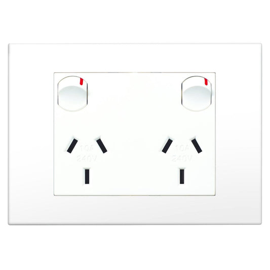 HPM Vivo Double Powerpoint White - 2 Gang - ABS - Safety Shutters