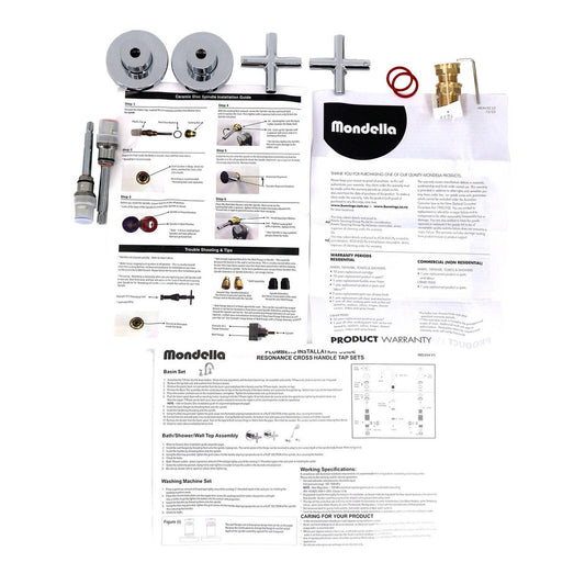 Mondella Resonance Chrome 1/2 Turn Cross Handle Wall Top Assembly Set 245mm - Durable Water Control - Classic Design – view 2