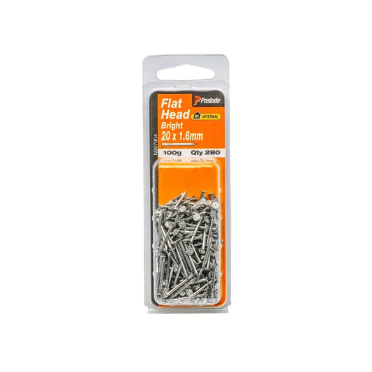 Paslode Flat Head Nails 20mm x 1.6mm Bright Steel 280 Pack - Auzzistore