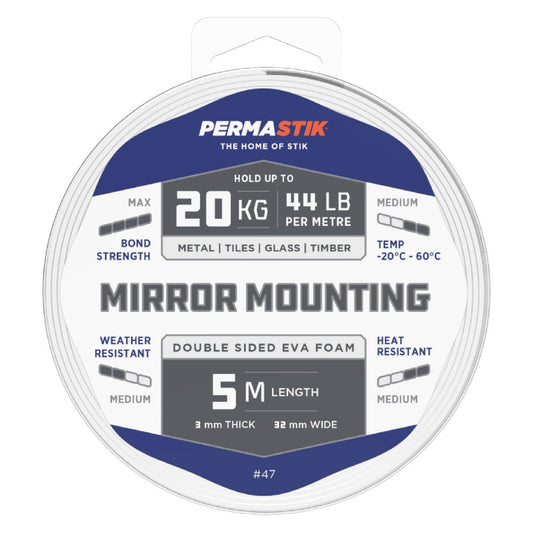 Permastik Mirror Mounting Tape - 32mm x 5m - Foam - Max Bond Strength - Auzzistore