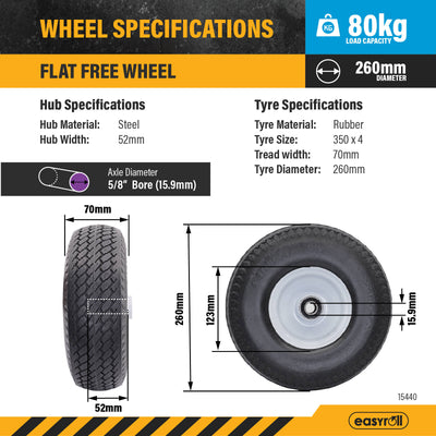 Easyroll Trolley Wheel - 3.5 x 4 - Solid Rubber - Puncture Proof