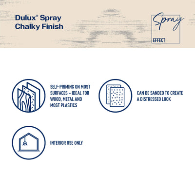 Dulux 340g Chalky Spray Paint - Parisian White - Fast Drying - Self-Priming