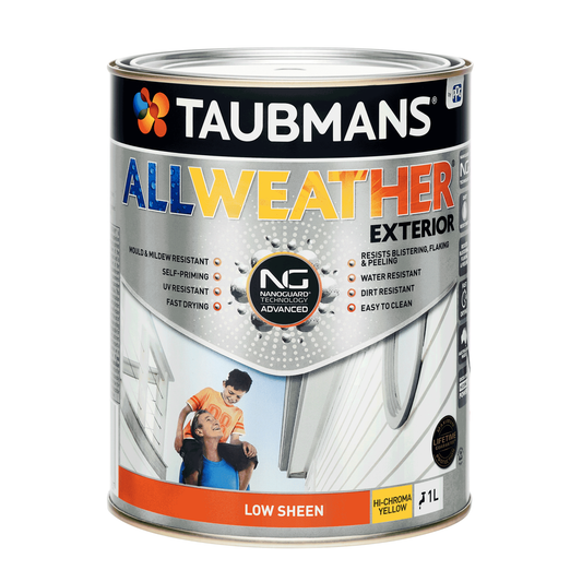 Taubmans 1L Hi C Yellow Low Sheen Exterior Paint - All Weather - Mould Resistant - Auzzistore