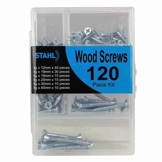 Stahl Wood Screws 120 Pce Carbon Steel Assortment Easy Storage - Auzzistore