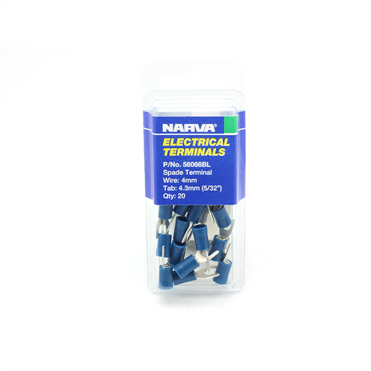 Narva Blue Flared Vinyl Insulated Spade Terminal 4mm 20 Pack - Auzzistore