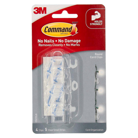 Command Clear Adhesive Round Cord Clips 4 Pack - 5mm - Plastic - Damage-Free