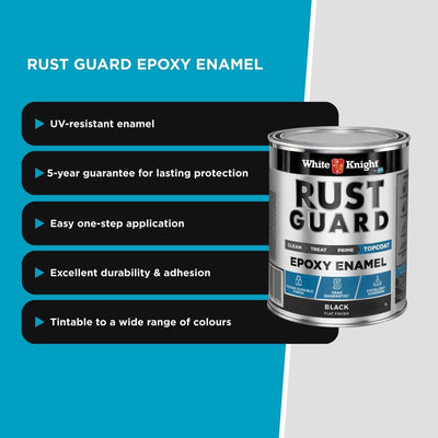 White Knight Rust Guard 1L Black Flat Epoxy Enamel Paint - UV-Resistant - Durable Coating