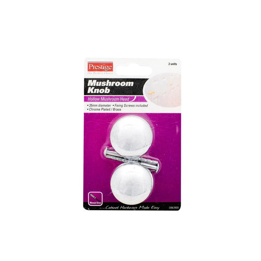 Prestige Mushroom Cupboard Knob - 35mm - Brass - Polished Chrome - Card of 2