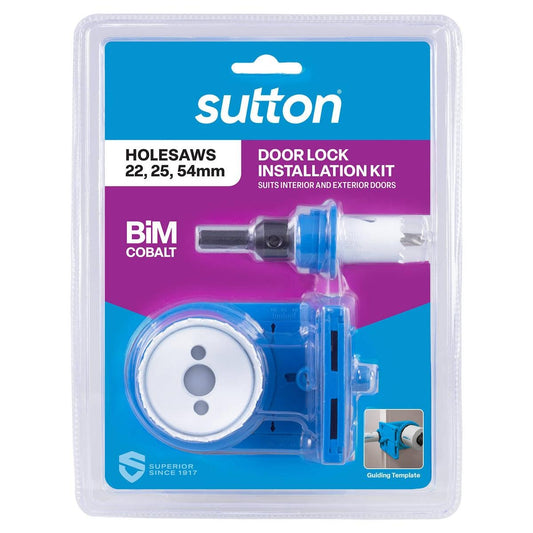 Sutton Tools Bi Metal Cobalt Door Lock Installation Holesaw Kit 5 Piece - 22mm, 25mm, 54mm Sizes - Durable Bi-Metal Construction - Auzzistore