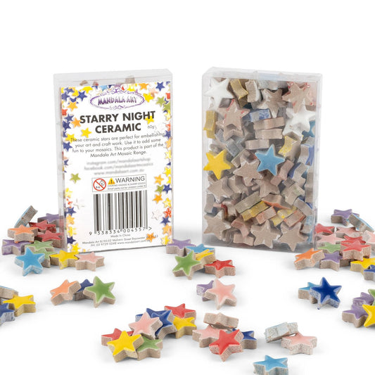 Mandala Art Starry Night Ceramic Stars Mosaic Tiles - Assorted Colours - 14mm - Safe Edges - Indoor/Outdoor Use