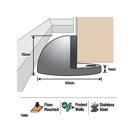 Adoored Half Moon Door Stop - 106mm - Stainless Steel - Wall Protection – view 2 - Auzzistore