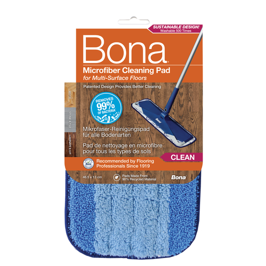 Bona Microfiber Cleaning Pad - 1 Piece - 255mm - Dark Blue & Light Blue - Dual-Zone Design - Washable & Reusable