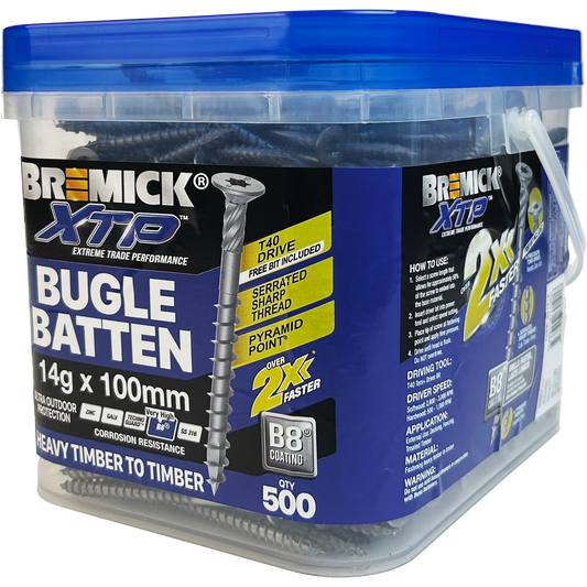 Bremick XTP Bugle Batten 14g x 100mm T40 B8 - 500 Pack - Fast Installation - Auzzistore