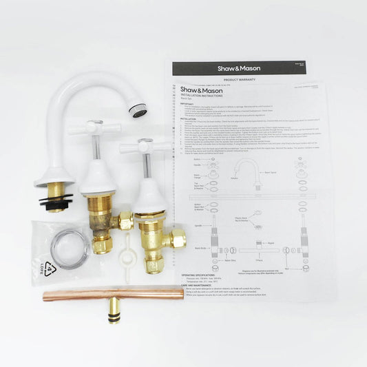 Shaw Mason White Basin Set - 290mm x 70mm x 195mm - Durable Brass Construction – view 2