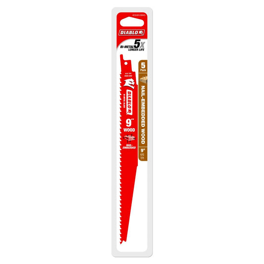 Diablo Reciprocating Saw Blades - 9" - Bi-Metal - Nail Embedded Wood - 5 Pack