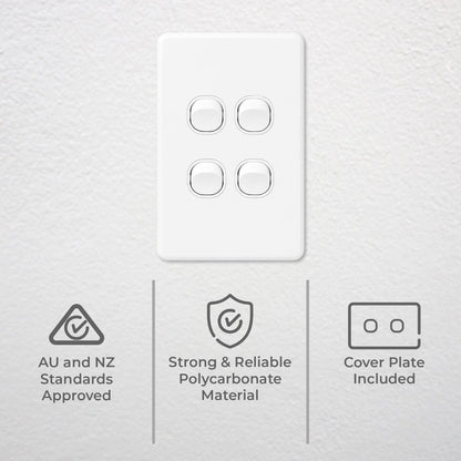 Deta X6 White Quad Vertical Switch - 4 Gang - Polycarbonate - Durable