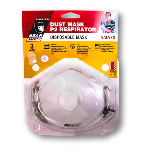 Bear P2 Respirator Dust Mask - 3 Pack - Polypropylene - Valved - Auzzistore