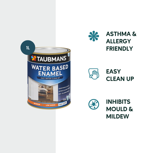 Taubmans 1L White Low Sheen Water Based Enamel Paint - Durable Finish - Asthma Friendly – view 2 - Auzzistore