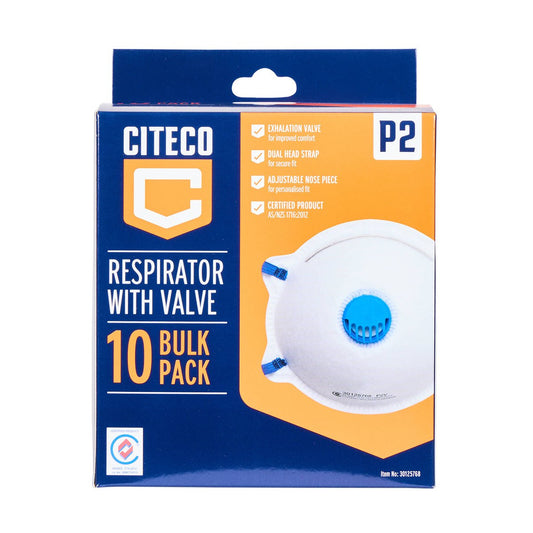Citeco P2 Valved Respirator 10 Pack - AS/NZS 1716:2012 - 140mm x 180mm - Auzzistore