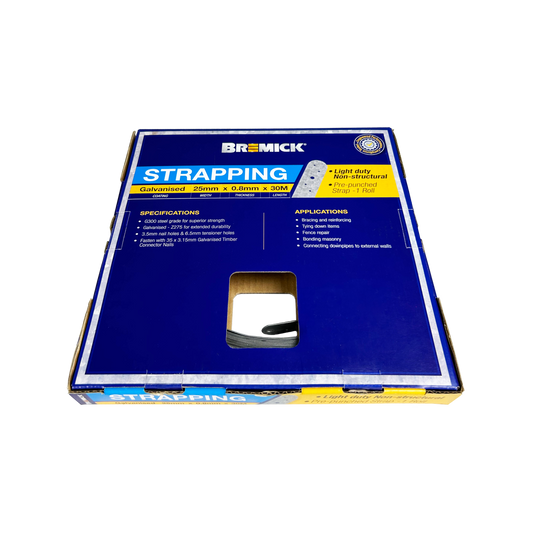 Bremick Galvanised Strapping 25mm x 0.8mm x 30 Metres - Pre-Punched, Durable - Auzzistore
