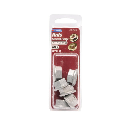 Zenith Galvanised Serrated Flange Nut 6 Pack 8.5mm Steel Durable - Auzzistore