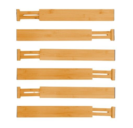 6 Pack Bamboo Adjustable Kitchen Drawer Dividers (Large, 44-55 cm) | Auzzi Store