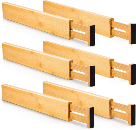 6 Pack Bamboo Adjustable Kitchen Drawer Dividers (Large, 44-55 cm) | Auzzi Store