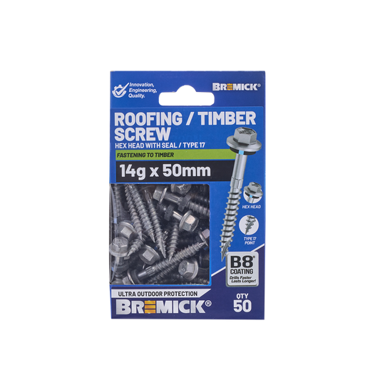 Bremick Hex Roofing Screw 14g x 50mm - Box of 50 - Watertight Seal - Corrosion Resistant – view 2 - Auzzistore