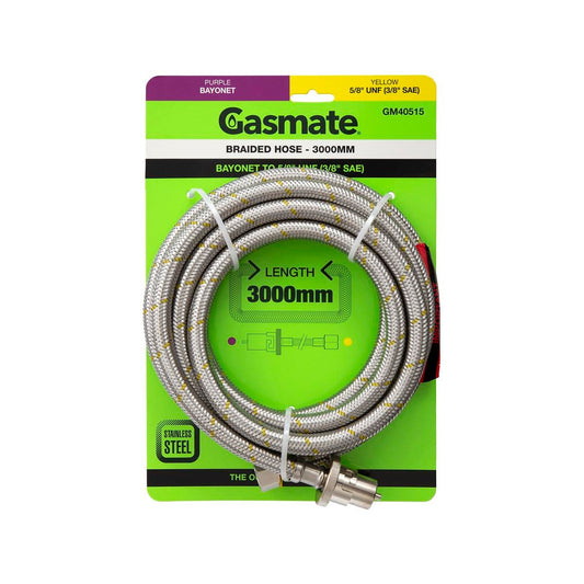 Gasmate Braided Hose 3000mm Bayonet to 5/8" UNF - Durable Gas Connection - Auzzistore