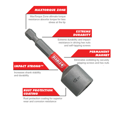 Diablo Nutsetter 2 9/16" - Magnetic Hex Nut Driver - Impact Resistant