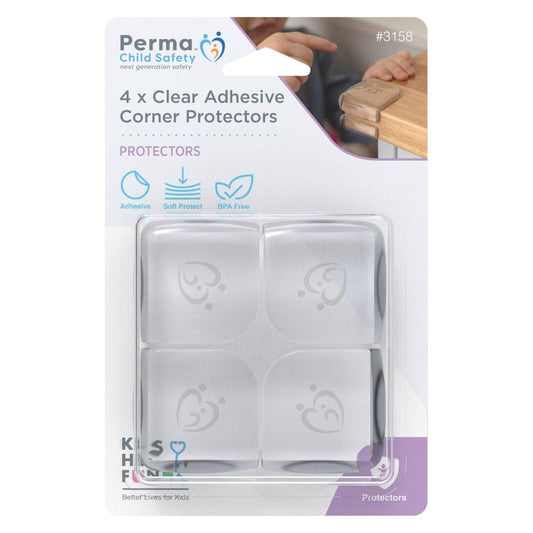 Perma Child Safety Clear Adhesive Corner Protectors 4 Pack - 40mm x 40mm - BPA-Free PVC