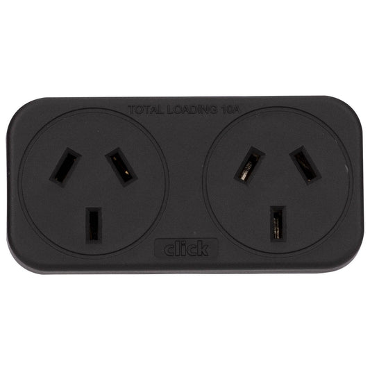 Click - Double Adaptor - Twin Pack - 90mm x 130mm x 55mm - Black - Space Saving