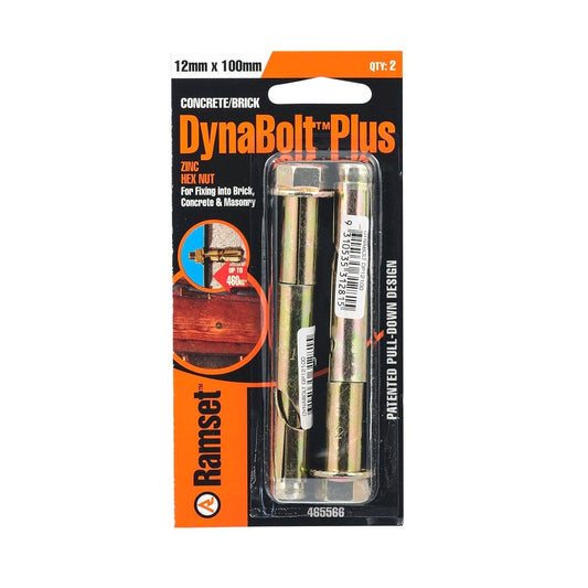 Ramset DynaBolt Plus 12mm x 100mm Gold Steel Anchor 2 Pack - Auzzistore