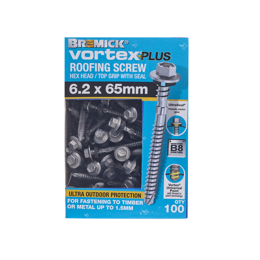 Bremick Vortex Plus Roofing Screw 6.2 x 65mm - 100 Pack - Hex Head - Durable – view 2 - Auzzistore