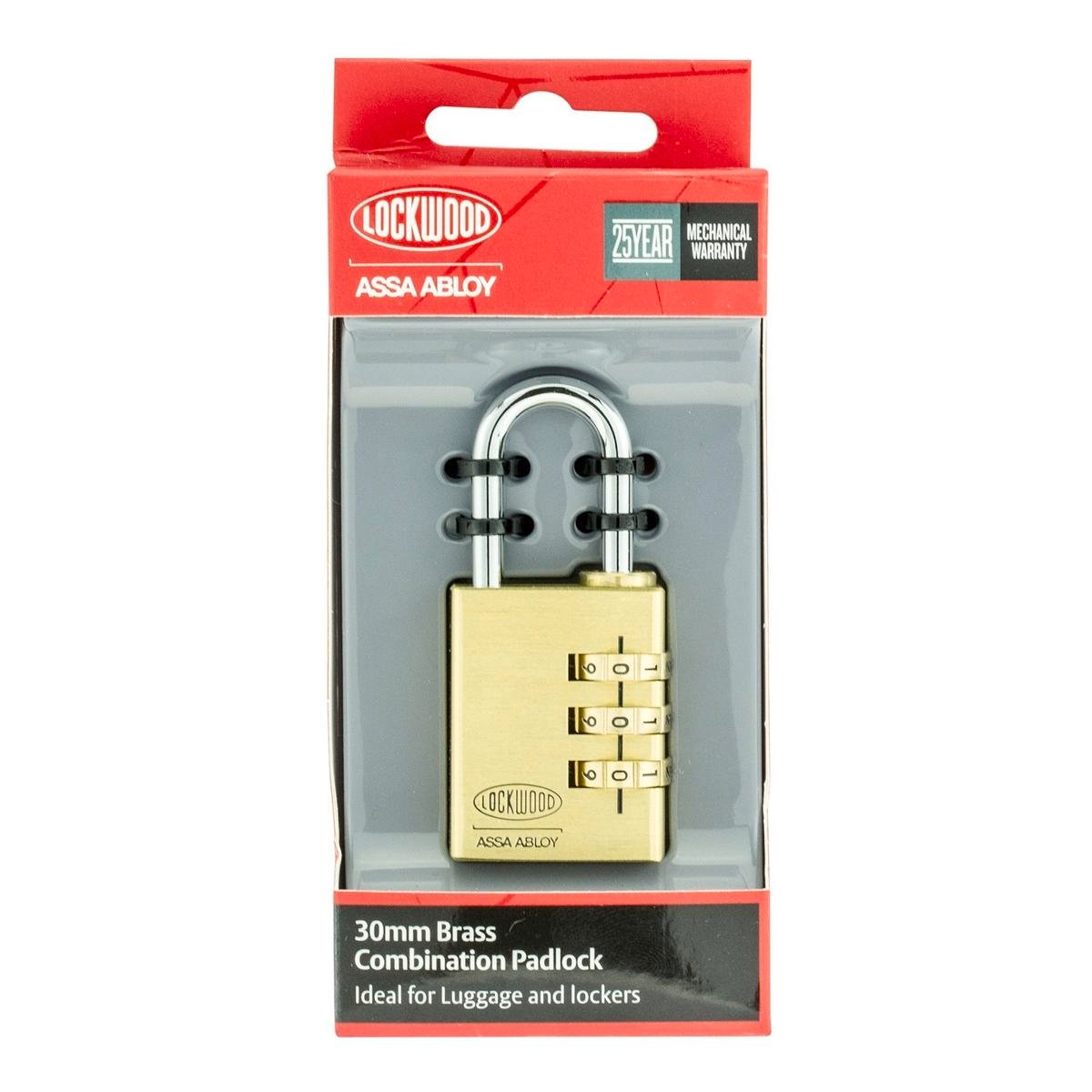 Lockwood Combination Padlock 30mm Brass Steel Shackle Security