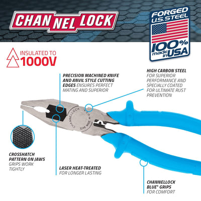 Channellock 216mm Linesmen Pliers - Steel - Insulated - Durable Grip