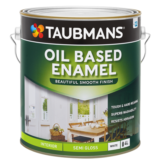 Taubmans 4L White Semi Gloss Oil Based Enamel - Durable Finish - 4L - Auzzistore