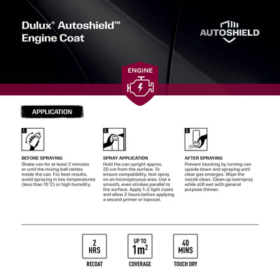 Dulux Autoshield Spray Paint 340g Red Engine Coat - 0.34L - Excellent Adhesion