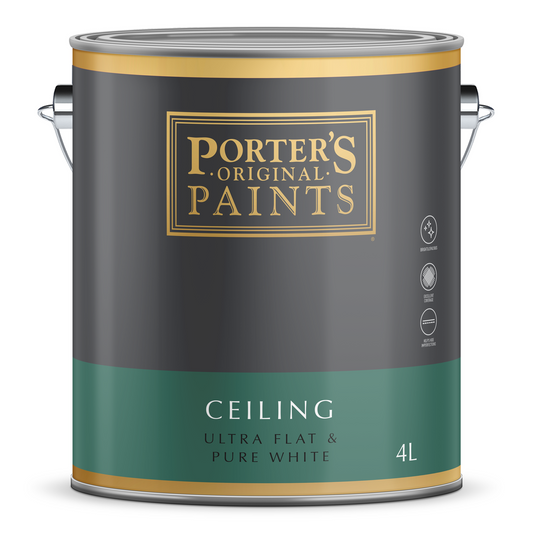 Porter S Flat Ceiling Paint - 4L - 199mm x 191mm x 178mm - White - Excellent Coverage - Auzzistore