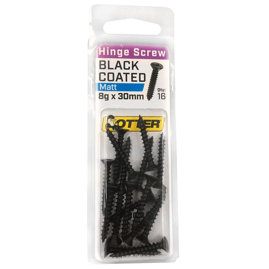 Otter 8 x 30mm Black Coated Hinge Screws - 16 Pack - Countersunk - Auzzistore