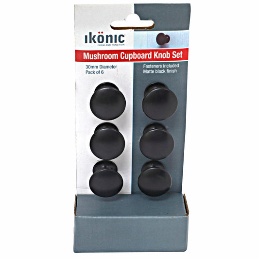 Ikonic Matt Black Cupboard Knob Set - 6 Piece - Metal - Easy Install – view 2