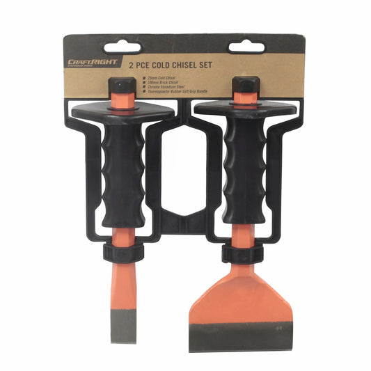 Craftright Cold Chisel Set - 25mm & 100mm - Hardened Steel - Plastic Handles – view 2 - Auzzistore