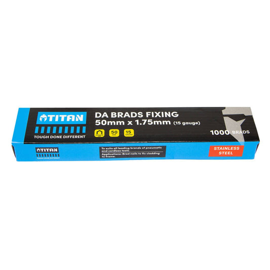 Titan 50 x 1.75mm Stainless Steel 34° Angled Collated Nail Da Brads - 1000 Pack - Precision Fasteners for Carpentry - Auzzistore