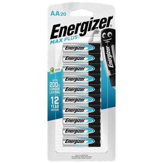 Energizer Max Plus AA Batteries 20 Pack - Alkaline - Leak-Resistant - 12 Year Shelf Life