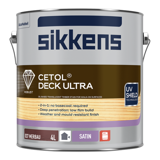 Sikkens 4L Merbau Cetol Deck Ultra - Self-Priming Deck Coating - 4L - Satin Finish - Auzzistore