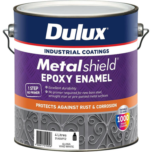 Dulux Metalshield Epoxy Enamel Gloss Paint 4L Vivid White Durable Finish - Auzzistore