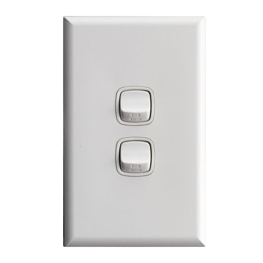 HPM Excel 2 Gang Wall Switch - 73mm x 117mm - Plastic - Durable Design - Auzzistore