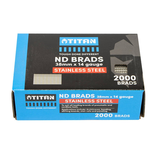 Titan 38mm x 2mm Stainless Steel Collated Nail Brads Pack of 2000 - Chisel Point - Auzzistore