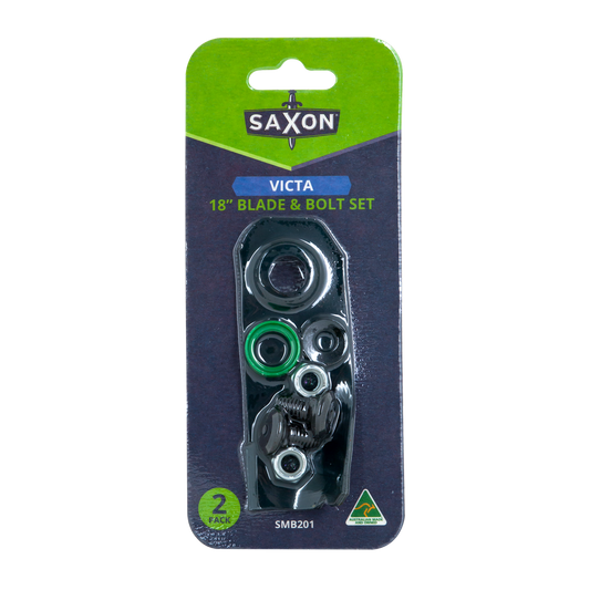 Saxon 18" Mower Blade and Bolt Set - 2 Pack - Suits Victa Models - Maintains Cutting Performance - Auzzistore