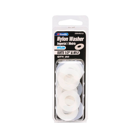 Zenith Nylon Washers 1/2 & M12 20 Pack Lightweight Tough Corrosion Resistant - Auzzistore